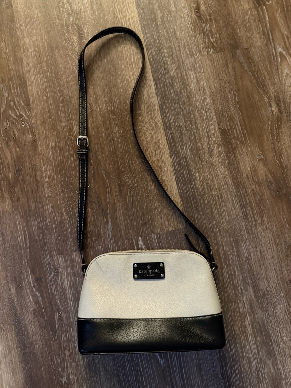 kate spade Cream Crossbody with Black Strap and Logo Plaque